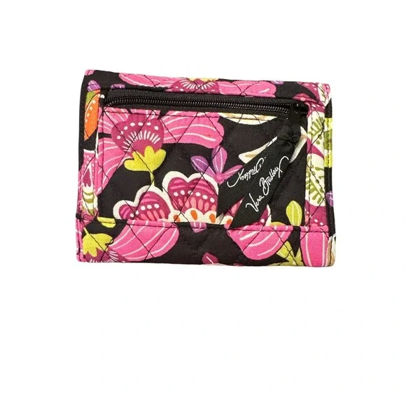 Vera Bradley Pirouettes Pink Trifold Wallet Snap Close Zip Pocket Back - Picture 2 of 3